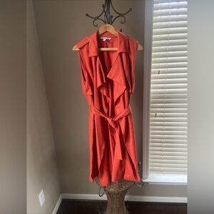 ZARA BRICK ORANGE WOOL GILET WAISTCOAT WITH BELT AND POCKETS 7848/509